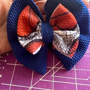 Navy Blue and Basketball Print Bow